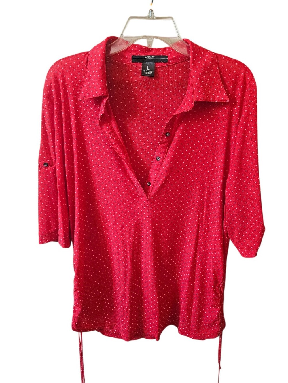 Amang NY Polka Dot Lightweight 3/4 Sleeve Blouse Women L